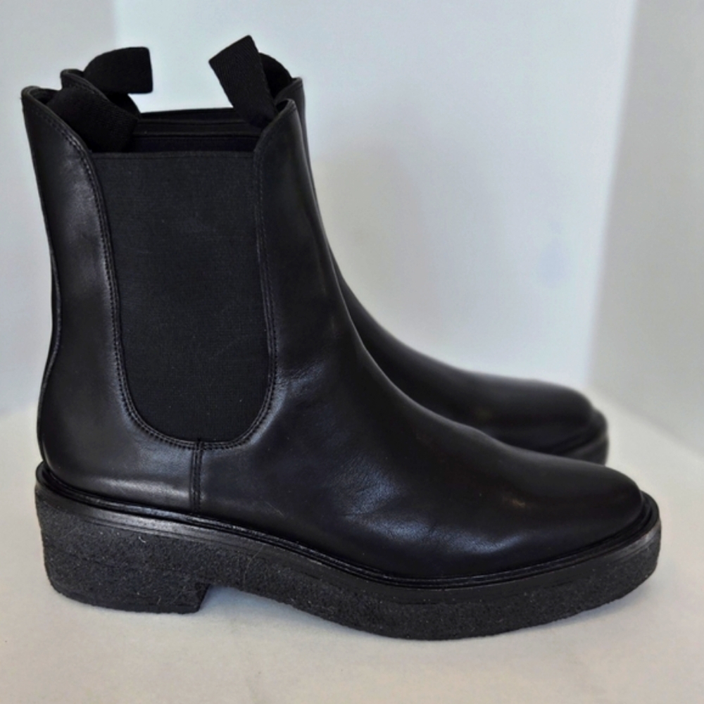 Loeffler Randal Raquel Black Leather Ankle Boots Chelsea Design Low Block Heel